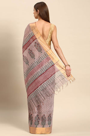 Grey Art Silk Block Saree