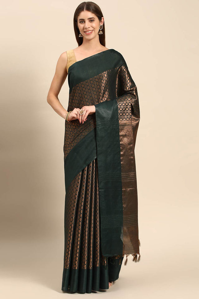 Green Art Silk Block Saree