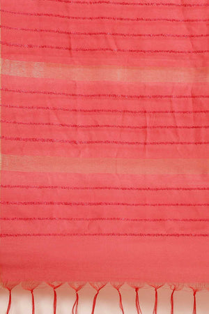 Buy Blended Silk Zari Woven Saree in Peach Online - Side