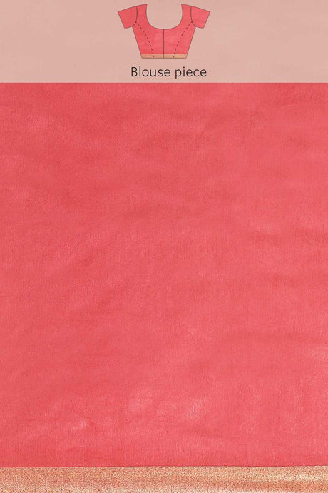 Buy Blended Silk Zari Woven Saree in Peach Online - Zoom Out