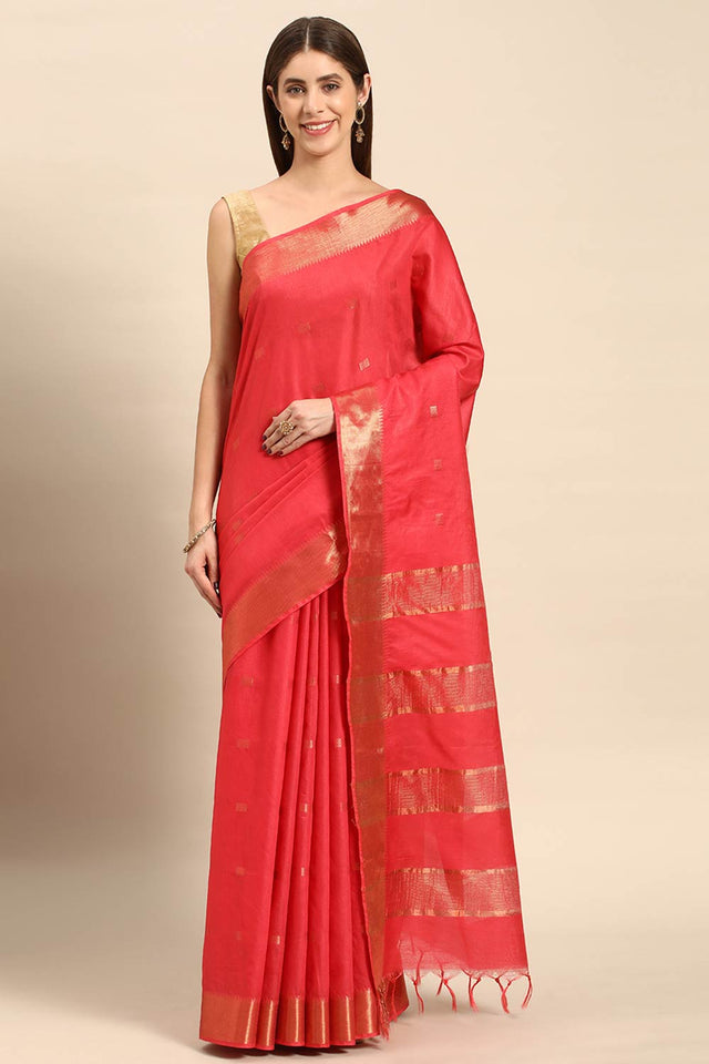 Peach Art Silk Block Saree