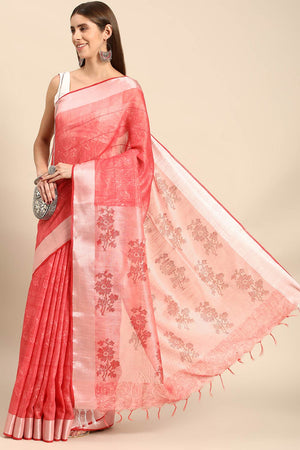 Peach Art Silk Block Saree