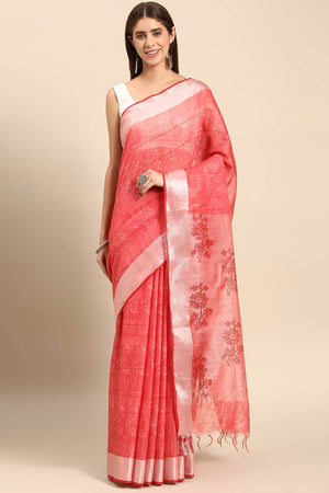Peach Art Silk Block Saree