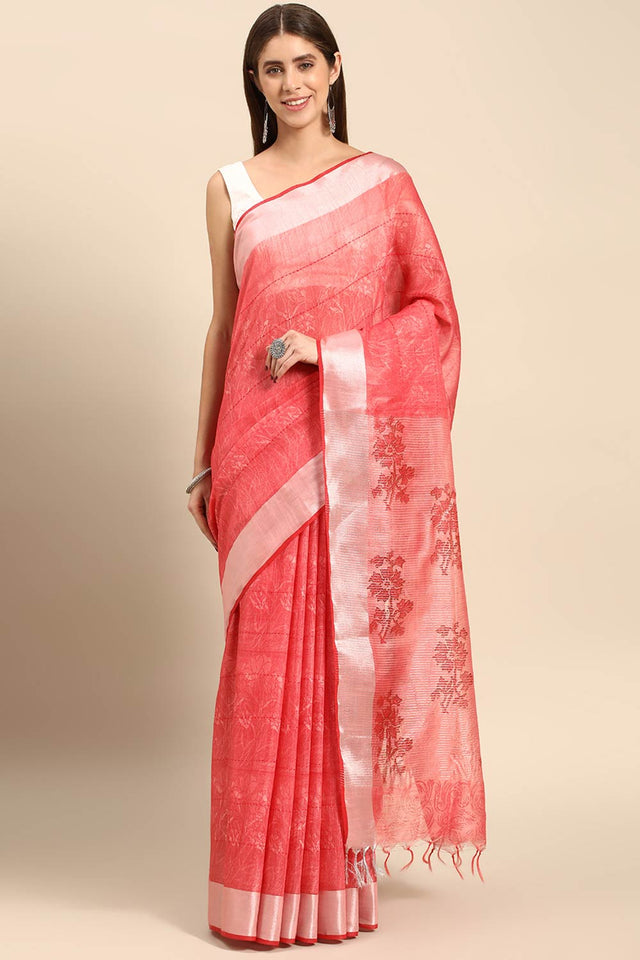Peach Art Silk Block Saree