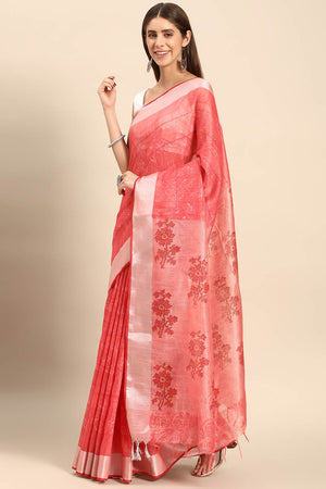 Peach Art Silk Block Saree