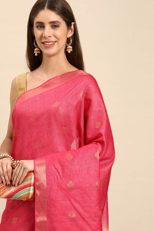 Pink Art Silk Block Saree