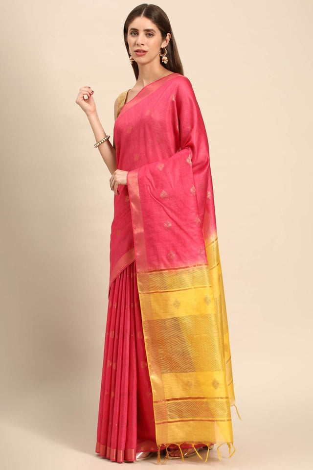 Pink Art Silk Block Saree
