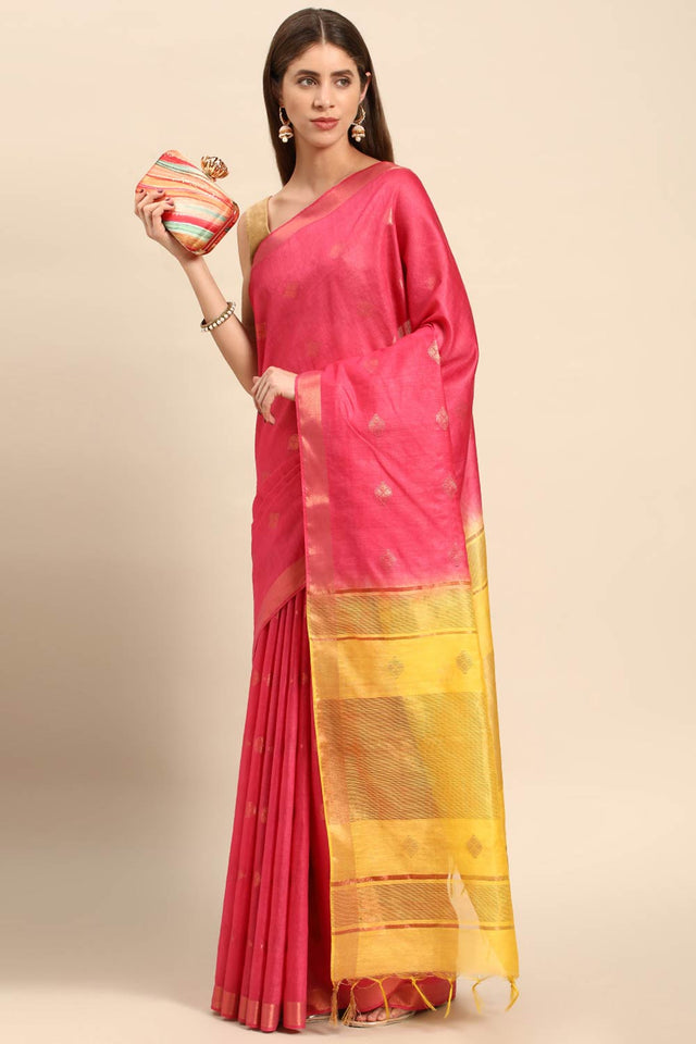 Pink Art Silk Block Saree