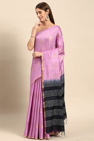 Purple Art Silk Block Saree
