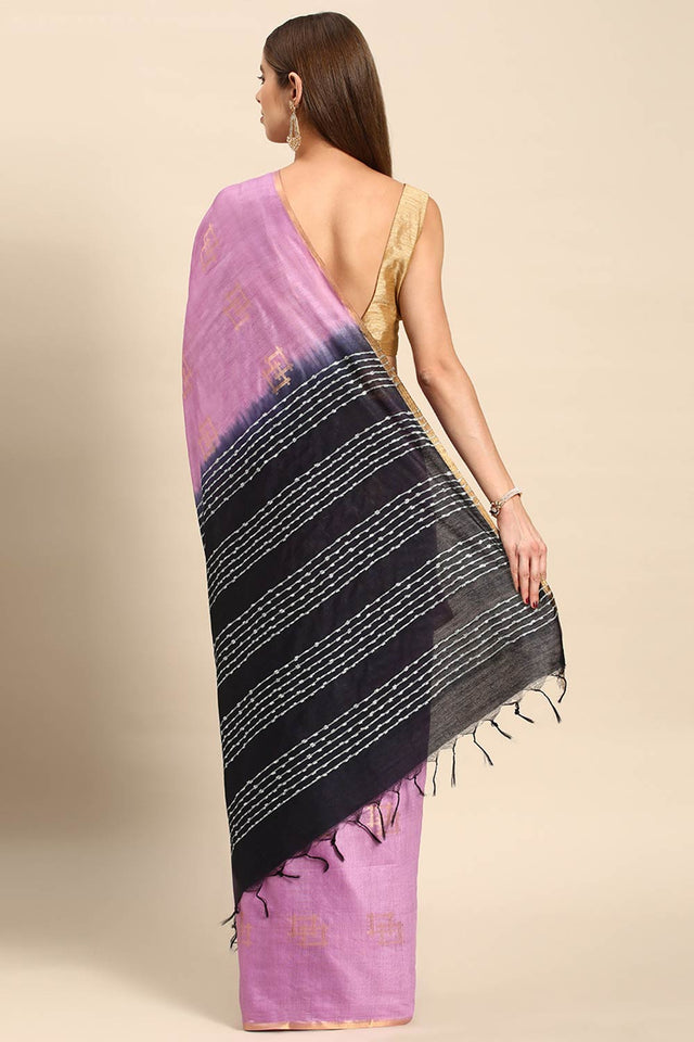 Purple Art Silk Block Saree