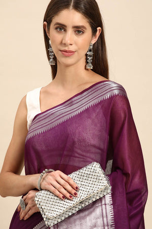 Purple Art Silk Block Saree