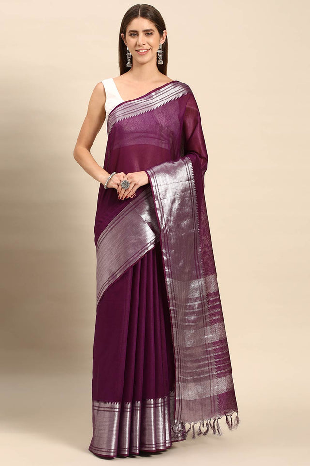 Purple Art Silk Block Saree