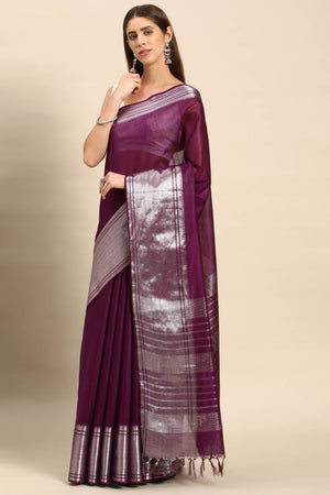 Purple Art Silk Block Saree