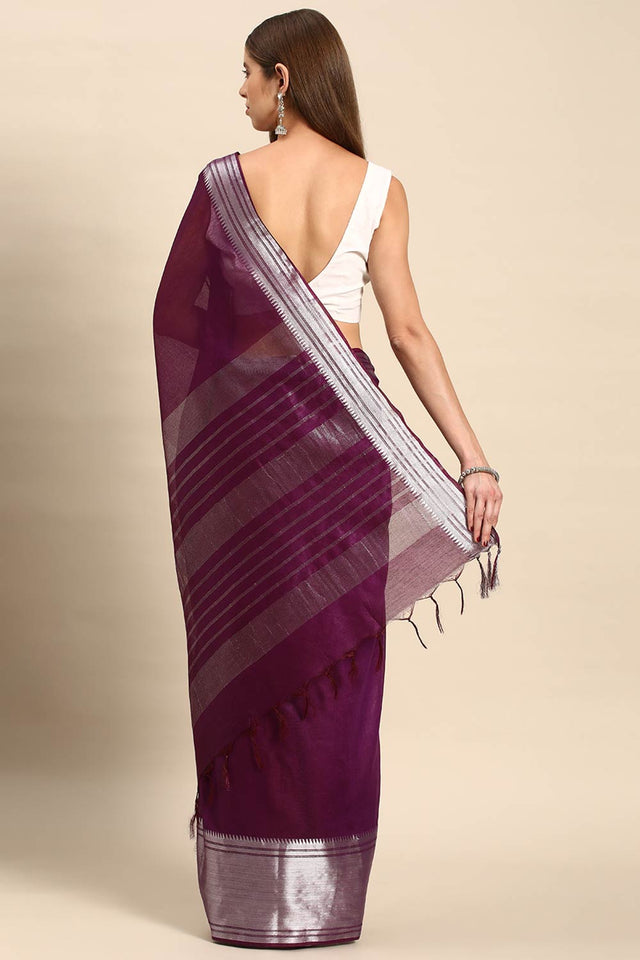 Purple Art Silk Block Saree