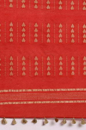 Buy Silk Blend Zari Woven Saree in Red Online - Side