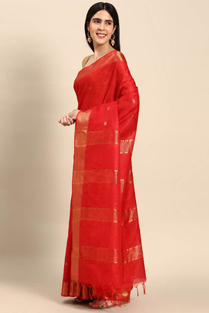 Red Art Silk Block Saree