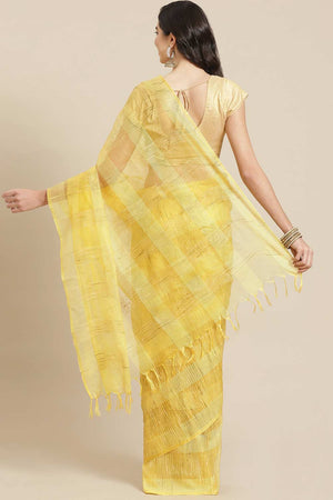 Buy Art Silk Woven Saree in Yellow Online - Back