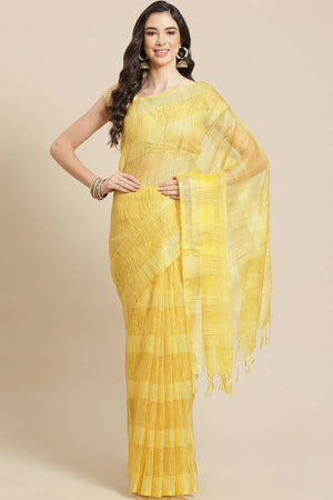 Buy Art Silk Woven Saree in Yellow Online
