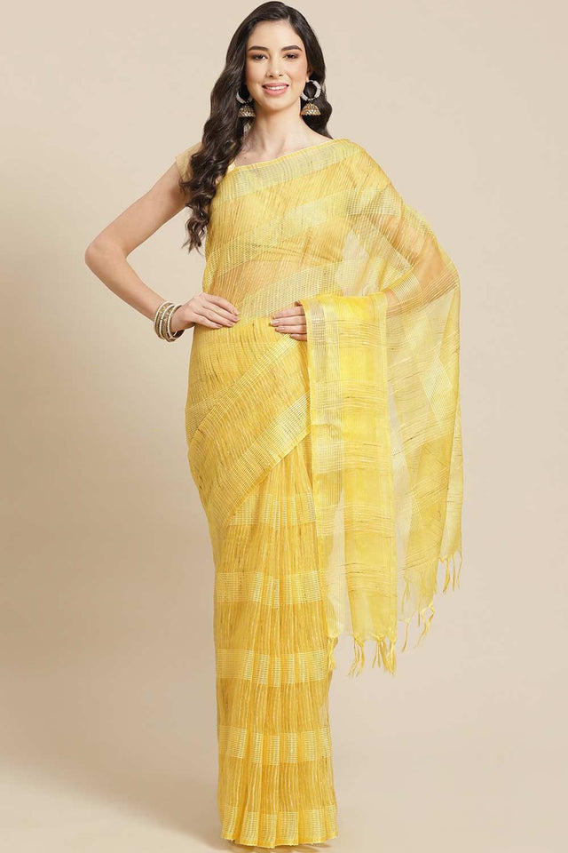 Buy Art Silk Woven Saree in Yellow Online