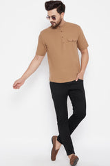 Buy Blended Cotton Solid Kurta in Beige Online - Back