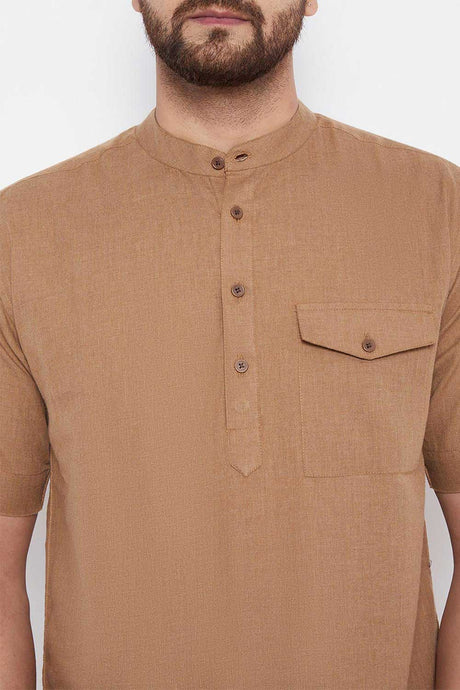 Buy Blended Cotton Solid Kurta in Beige Online - Zoom Out