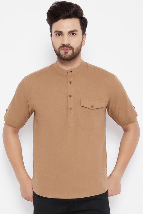 Buy Blended Cotton Solid Kurta in Beige Online