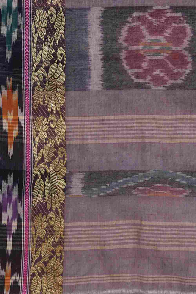 Grey Cotton Block Saree