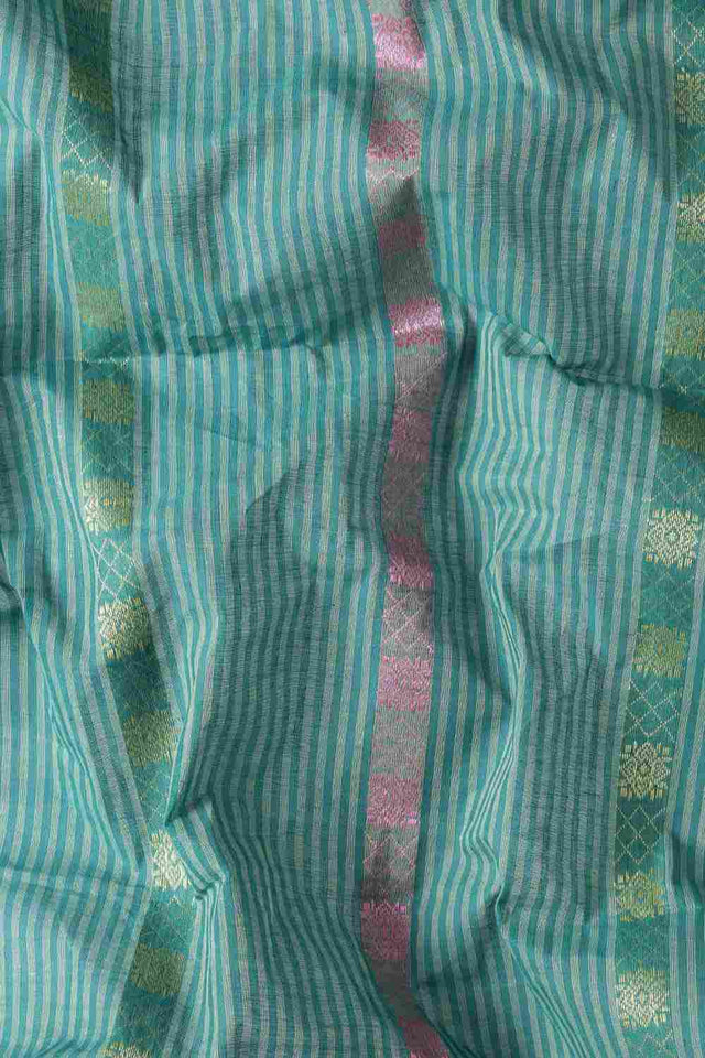 Green Cotton Block Saree