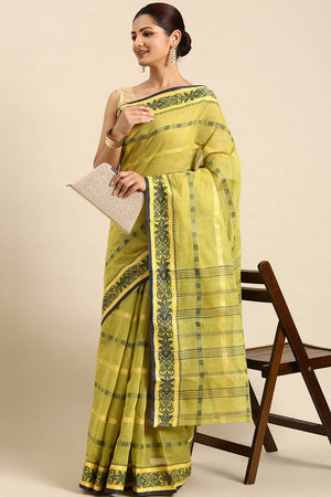Green Cotton Block Saree