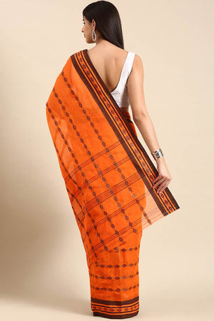 Orange Cotton Block Saree