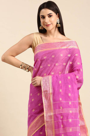 Purple Cotton Block Saree