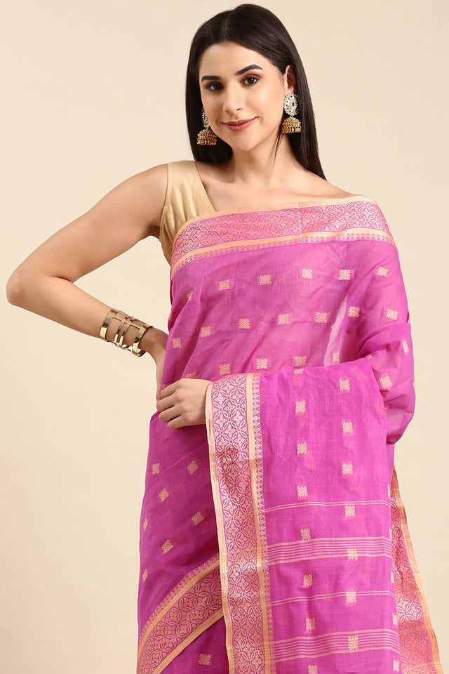Purple Cotton Block Saree