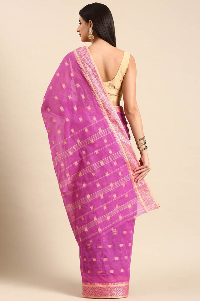 Purple Cotton Block Saree