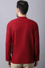 Men's Dark Maroon Solid Full Sleeve Short Kurta Top