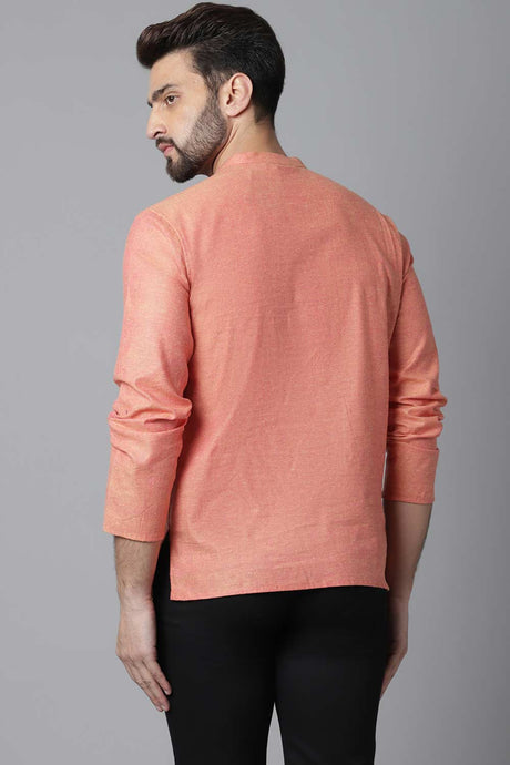 Buy Men's Orange Cotton Self-design Long Kurta Online - KARMAPLACE