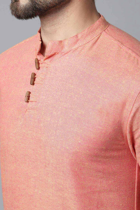 Buy Men's Orange Cotton Self-design Long Kurta Online - KARMAPLACE