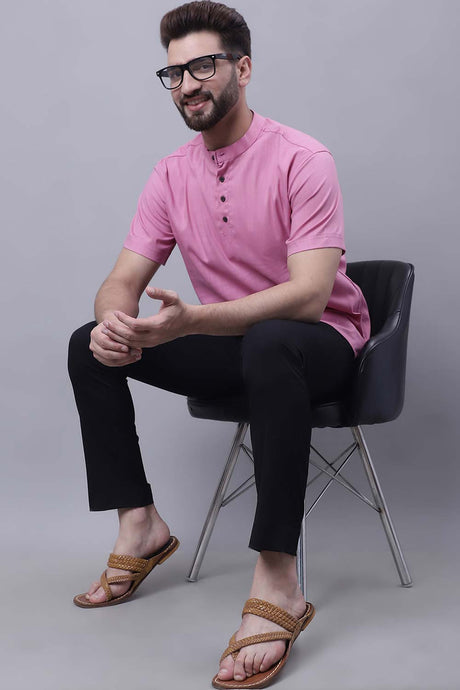 Buy Men's Pink Cotton Solid Short Kurta Top Online - Zoom Out
