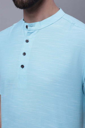 Buy Men's Blue Cotton Solid Short Kurta Top Online - Zoom In