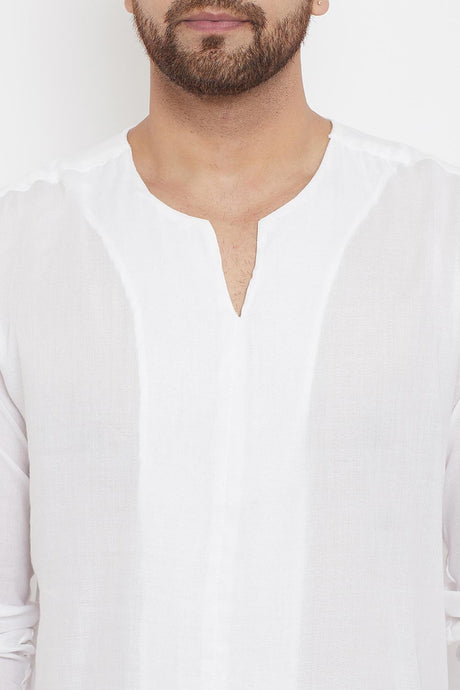 Buy Men's Blended Cotton Solid Short Kurta in White - Zoom Out