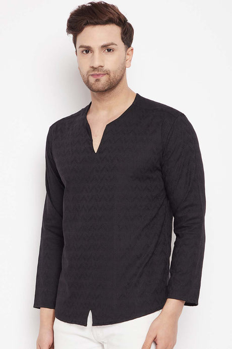 Buy Men's Viscose Solid Kurta in Black