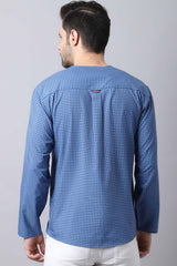 Men's Dark Blue Self-Design Full Sleeve Short Kurta Top (SKV-CHK071-BLC)