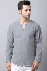 Men's Light Multi Self-Design Full Sleeve Short Kurta Top (SKV-CHK074-WBC)