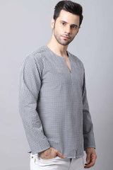 Men's Light Multi Self-Design Full Sleeve Short Kurta Top (SKV-CHK074-WBC)