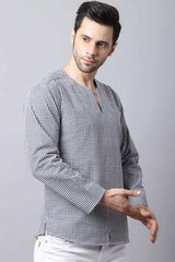 Men's Light Multi Self-Design Full Sleeve Short Kurta Top (SKV-CHK074-WBC)