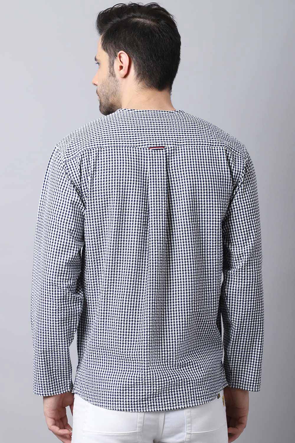 Men's Light Multi Self-Design Full Sleeve Short Kurta Top (SKV-CHK074-WBC)