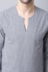 Men's Light Multi Self-Design Full Sleeve Short Kurta Top (SKV-CHK074-WBC)
