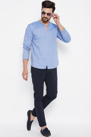 Buy Blended Cotton Solid Kurta in Blue Online - Back