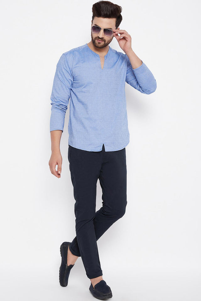 Buy Blended Cotton Solid Kurta in Blue Online - Back