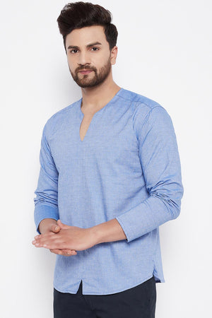 Buy Blended Cotton Solid Kurta in Blue Online - Front