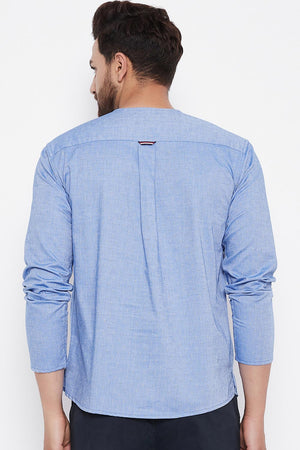 Buy Blended Cotton Solid Kurta in Blue Online - Zoom In